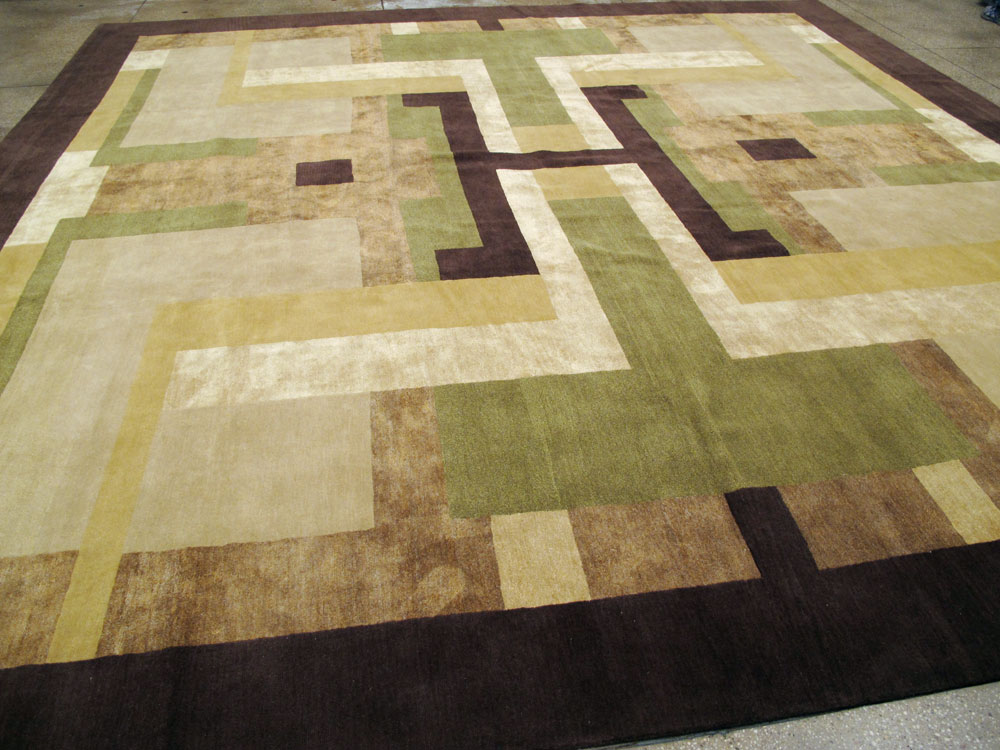 Modern Tibetan Art Deco Large Square Room Size Carpet Inspired By Edward McKnight Kauffer, No.26642 - Gsblank