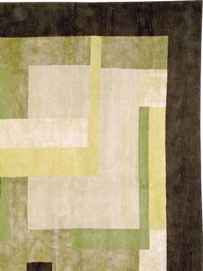 Modern Tibetan Art Deco Square Large Room Size Carpet Inspired By Edward McKnight Kauffer, No.26642 - Gsblank