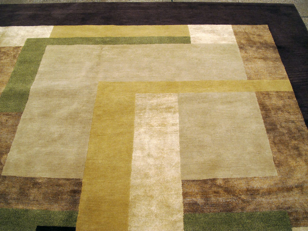 Modern Tibetan Art Deco Large Square Room Size Carpet Inspired By Edward McKnight Kauffer, No.26642 - Gsblank