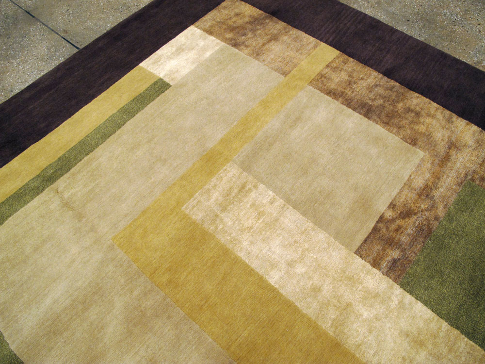 Modern Tibetan Art Deco Large Square Room Size Carpet Inspired By Edward McKnight Kauffer, No.26642 - Gsblank