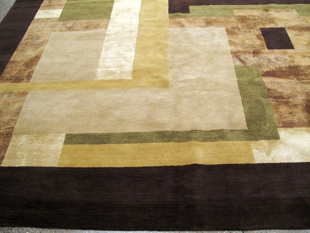 Modern Tibetan Art Deco Square Large Room Size Carpet Inspired By Edward McKnight Kauffer, No.26642 - Gsblank