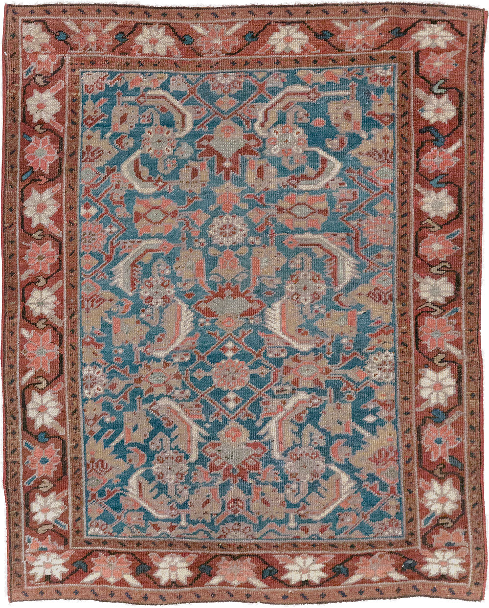 Antique Persian Heriz Throw Rug, No.26667 - Gsblank