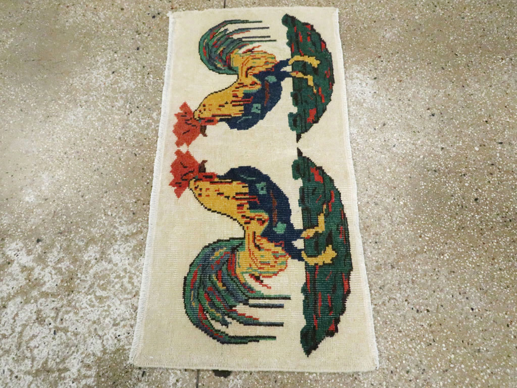 Vintage Turkish Anatolian Pictorial Throw Rug, No.26670 - Gsblank