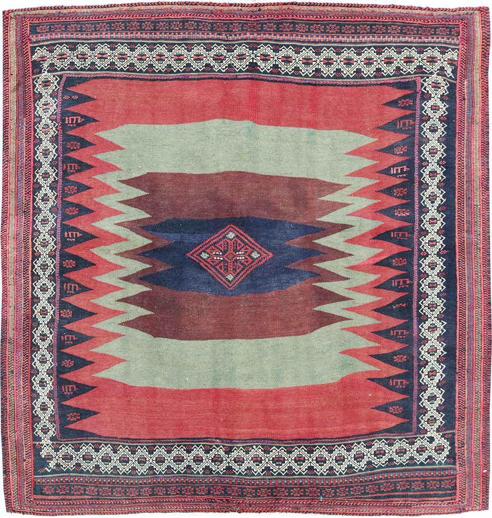 Vintage Persian Shiraz Flatweave Kilim Square Accent Rug, No.26679 - Gsblank