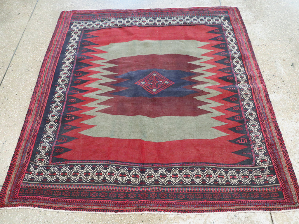 Vintage Persian Shiraz Flatweave Kilim Square Accent Rug, No.26679 - Gsblank
