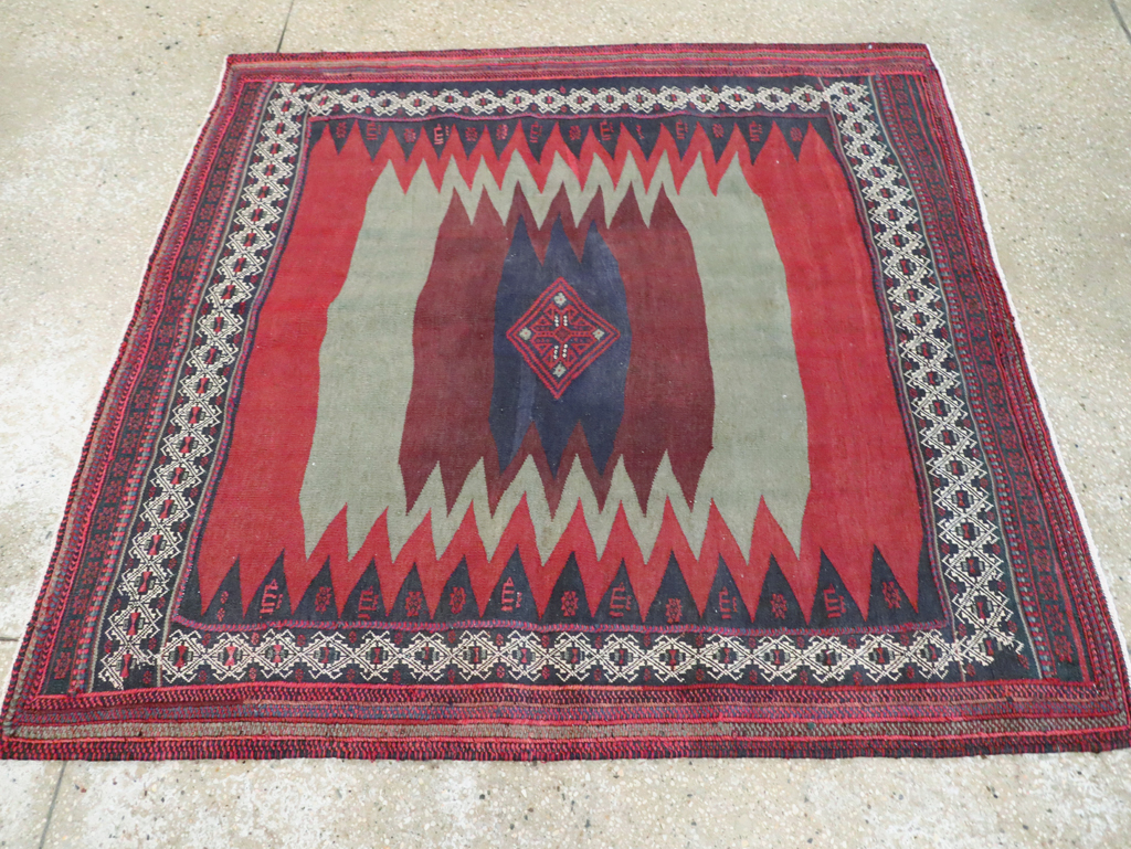 Vintage Persian Shiraz Flatweave Kilim Square Accent Rug, No.26679 - Gsblank