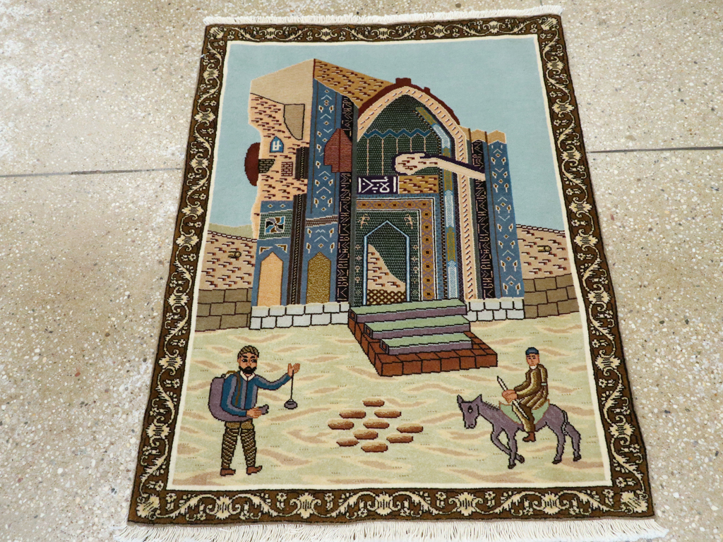 Vintage Persian Tabriz Pictorial Rug, No.26682 - Gsblank