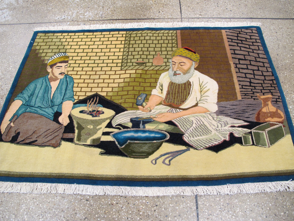 Vintage Persian Tabiz Pictorial Rug, No.26693 - Gsblank