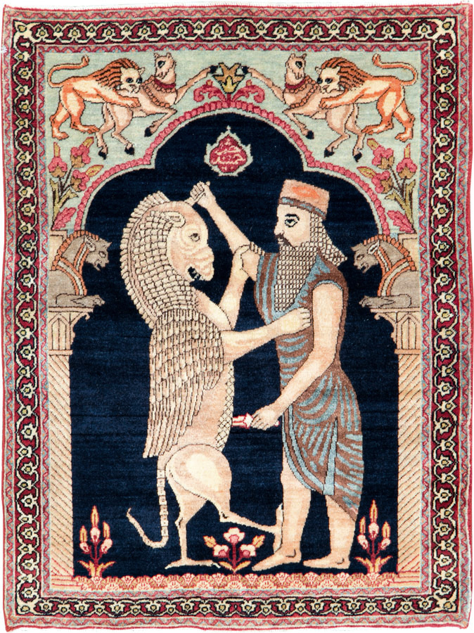 Antique Persian Lavar Kerman Pictorial Rug, No.26695 - Gsblank