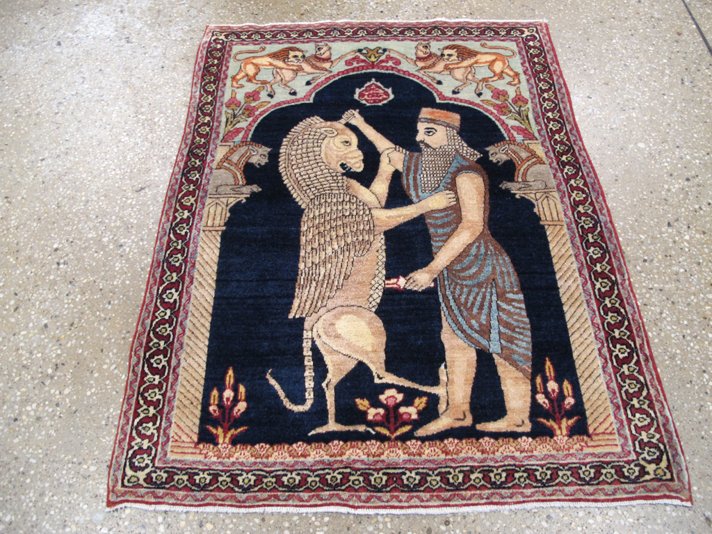 Antique Persian Lavar Kerman Pictorial Rug, No.26695 - Gsblank