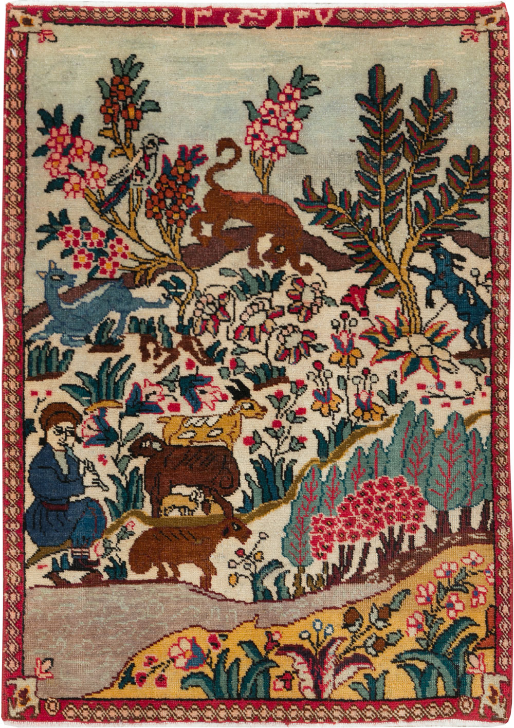 Vintage Persian Tabriz Pictorial Rug, No.26702 - Gsblank