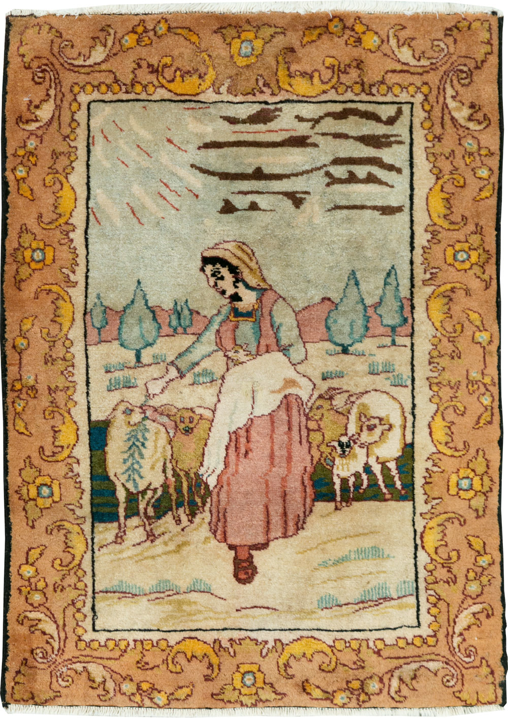 Vintage Persian Tabriz Pictorial Rug, No.26703 - Gsblank