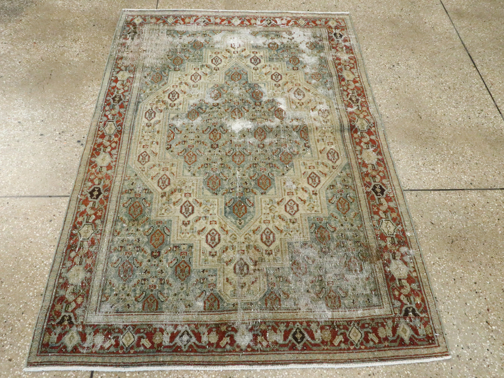 Antique Persian Senneh Distressed Rug, No.26708 - Gsblank