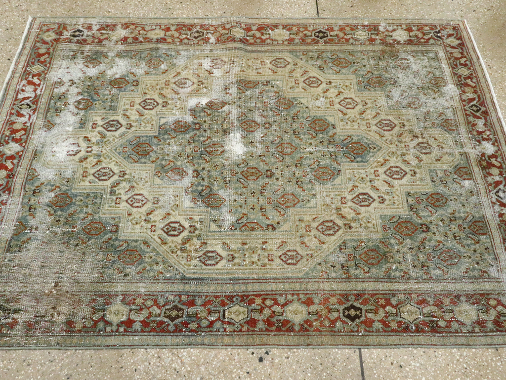 Antique Persian Senneh Distressed Rug, No.26708 - Gsblank