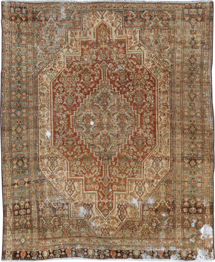 Antique Persian Senneh Distressed Rug, No.26712 - Gsblank