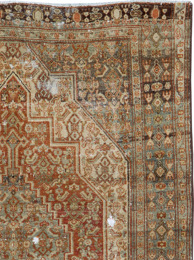 Antique Persian Senneh Distressed Rug, No.26712 - Gsblank