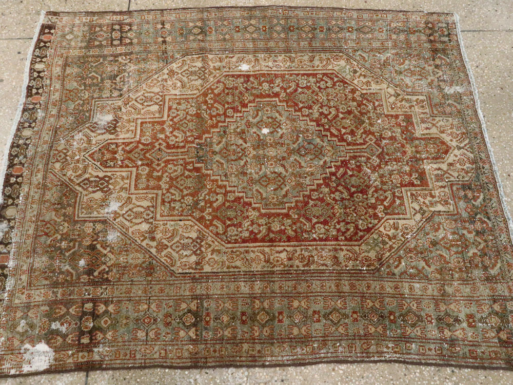 Antique Persian Senneh Distressed Rug, No.26712 - Gsblank