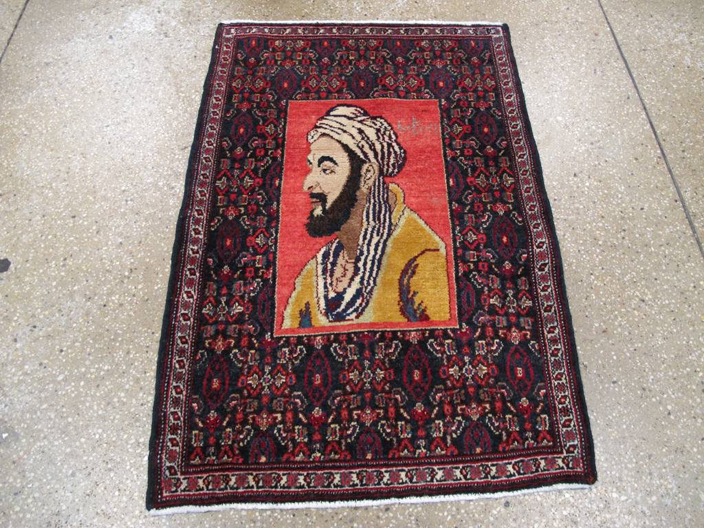 Vintage Persian Senneh Malayer Pictorial Rug, No.26728 - Gsblank