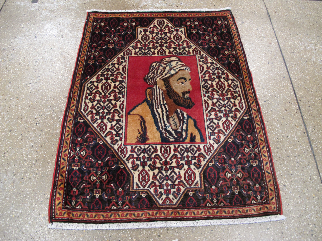 Vintage Persian Senneh Malayer Pictorial Rug, No.26731 - Gsblank