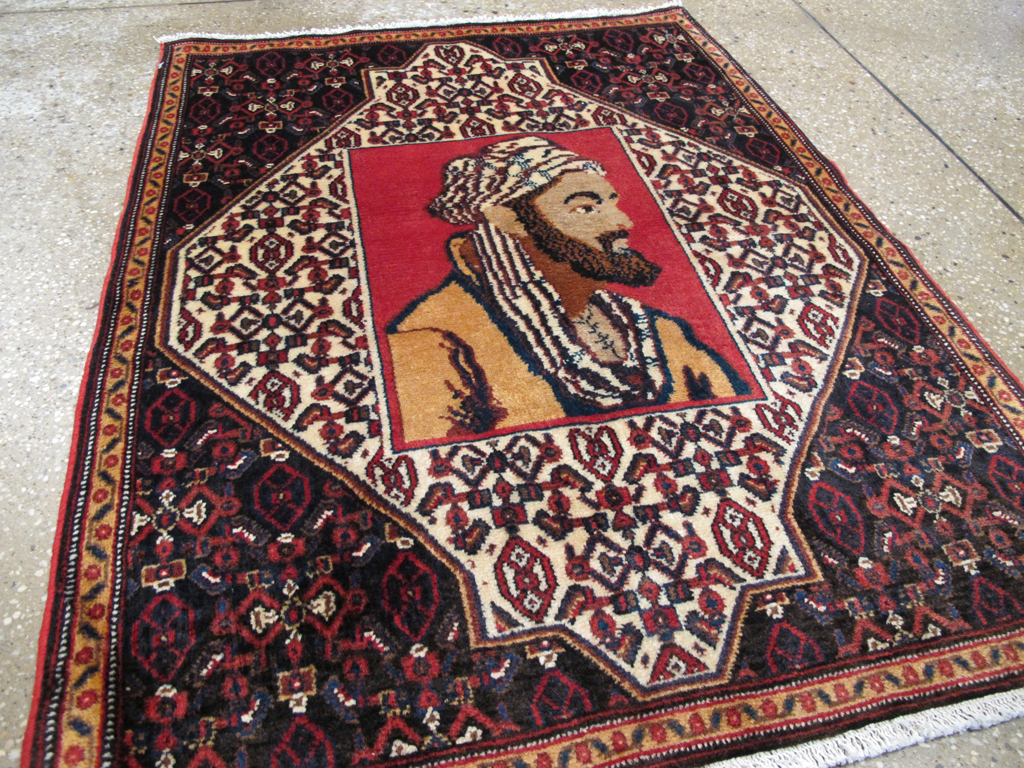 Vintage Persian Senneh Malayer Pictorial Rug, No.26731 - Gsblank