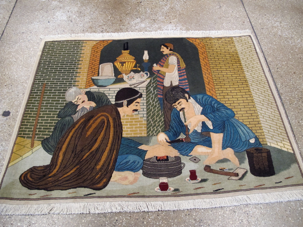 Vintage Persian Tabriz Pictorial Rug, No.26760 - Gsblank
