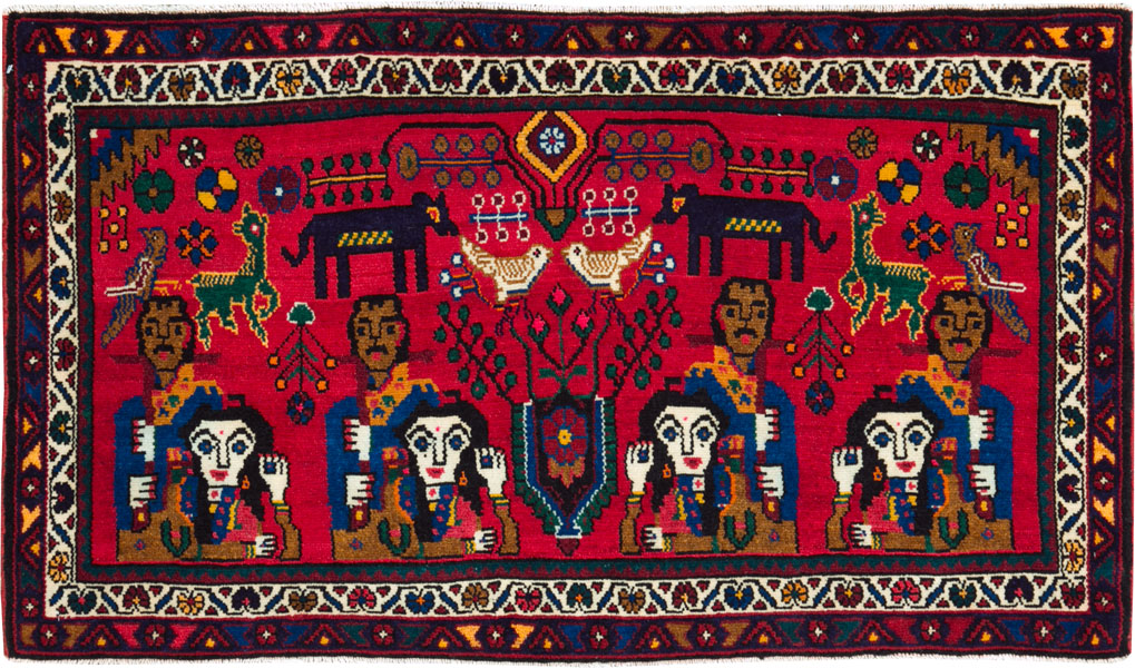 Vintage Persian Hamadan Pictorial Rug (Pair: 1 of 2), No.26790 - Gsblank