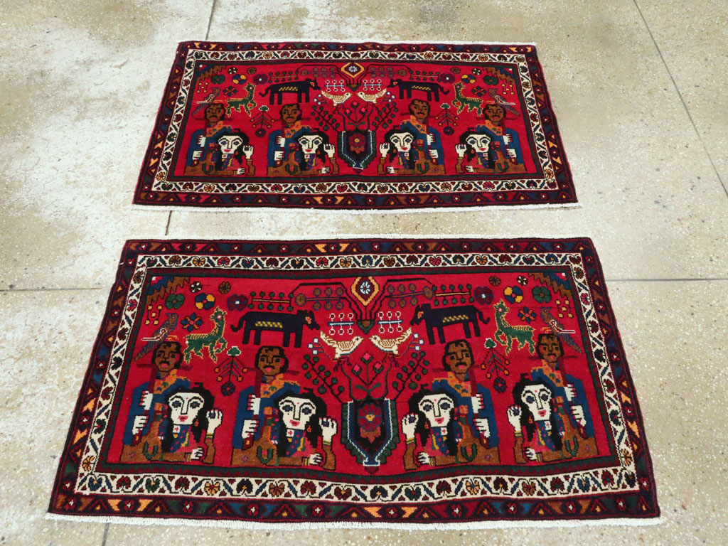 Vintage Persian Hamadan Pictorial Rug (Pair: 1 of 2), No.26790 - Gsblank