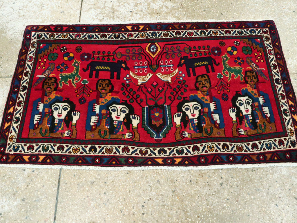 Vintage Persian Hamadan Pictorial Rug (Pair: 2 of 2), No.26791 - Gsblank