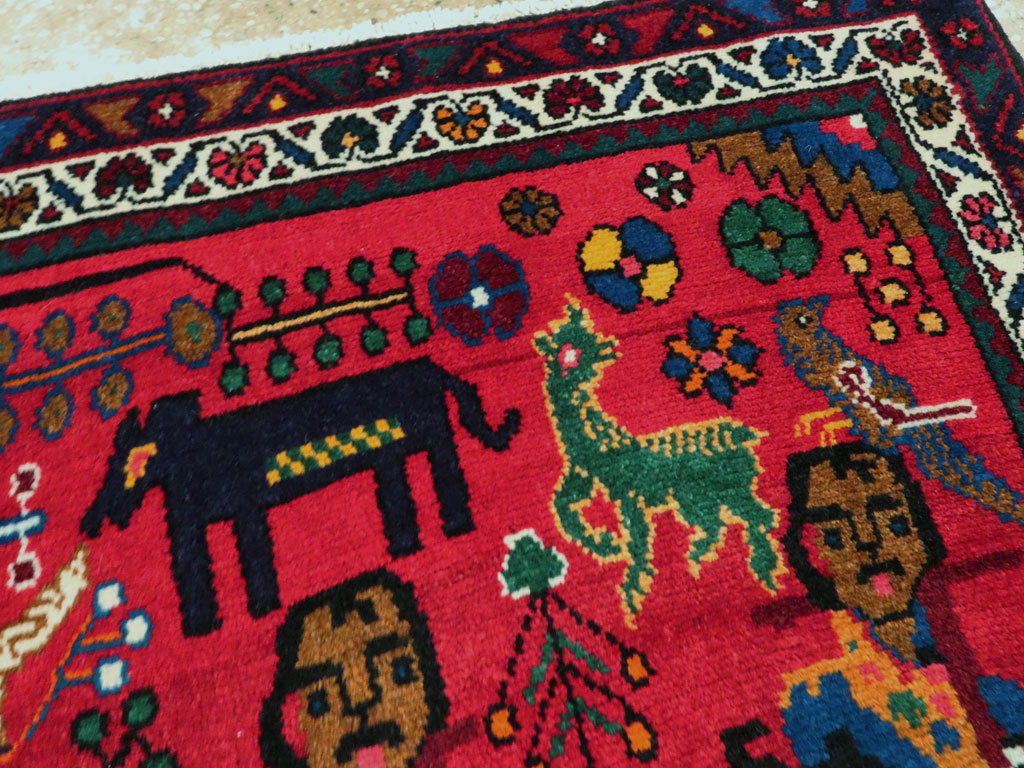 Vintage Persian Hamadan Pictorial Rug (Pair: 2 of 2), No.26791 - Gsblank