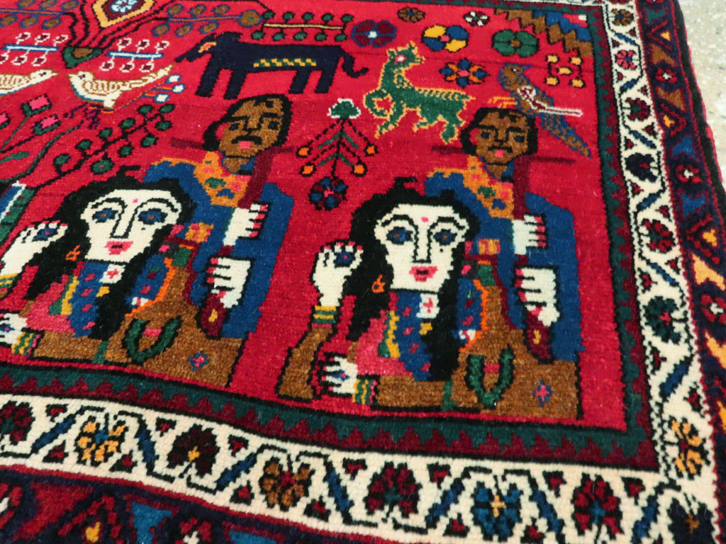 Vintage Persian Hamadan Pictorial Rug (Pair: 2 of 2), No.26791 - Gsblank
