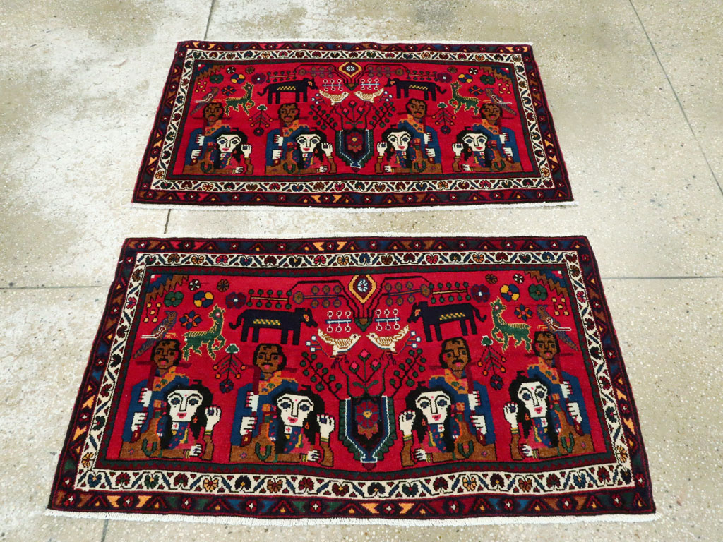 Vintage Persian Hamadan Pictorial Rug (Pair: 2 of 2), No.26791 - Gsblank