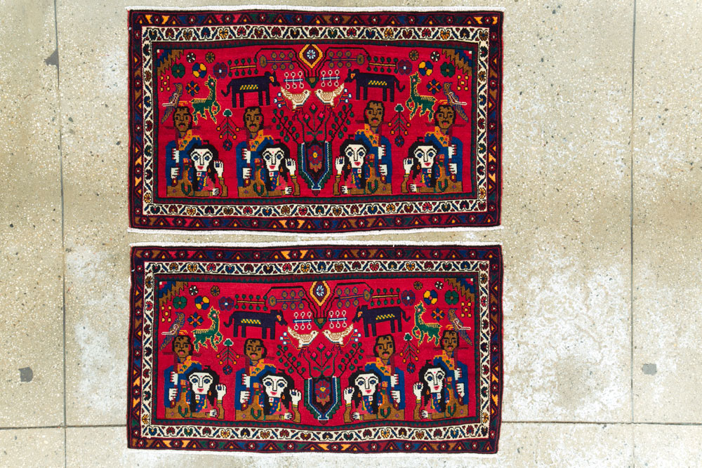 Vintage Persian Hamadan Pictorial Rug (Pair: 2 of 2), No.26791 - Gsblank