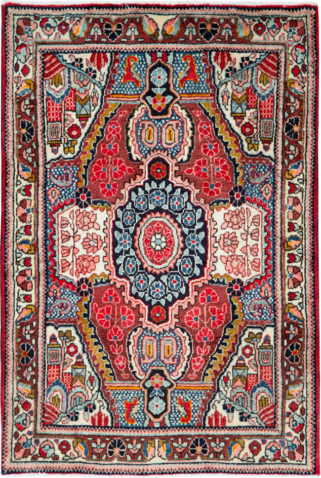 Vintage Persian Sarouk Throw Rug (Pair: 1 of 2), No.26792 - Gsblank