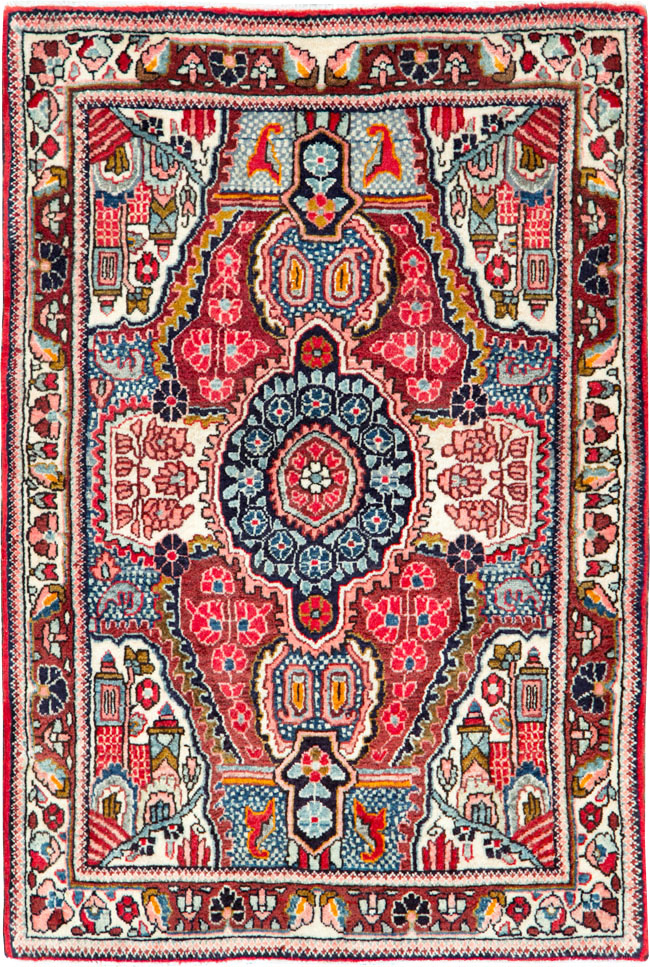 Vintage Persian Sarouk Throw Rug (Pair: 2 of 2), No.26793 - Gsblank