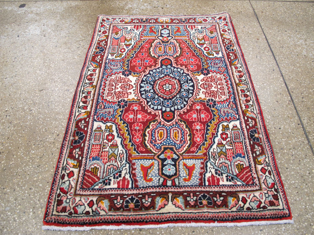 Vintage Persian Sarouk Throw Rug (Pair: 2 of 2), No.26793 - Gsblank