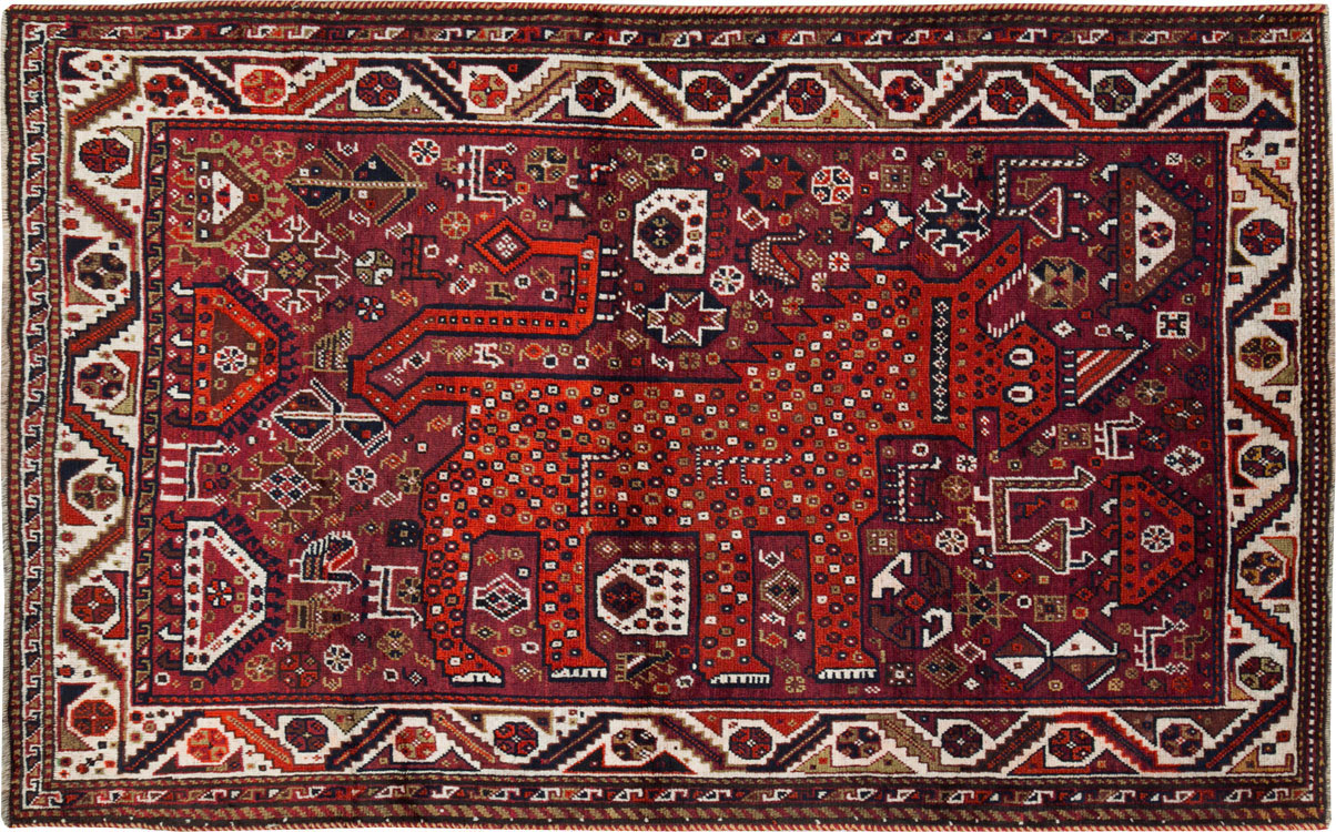 Vintage Pictorial Qashqai Rug, No.26794 - Gsblank