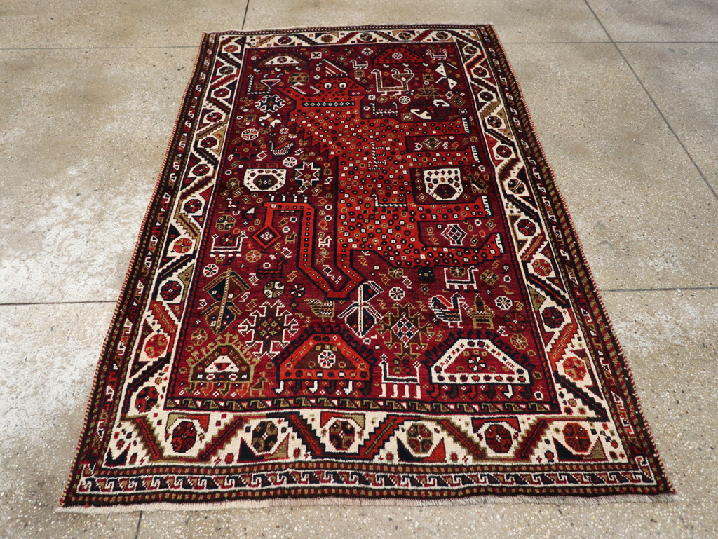 Vintage Pictorial Qashqai Rug, No.26794 - Gsblank
