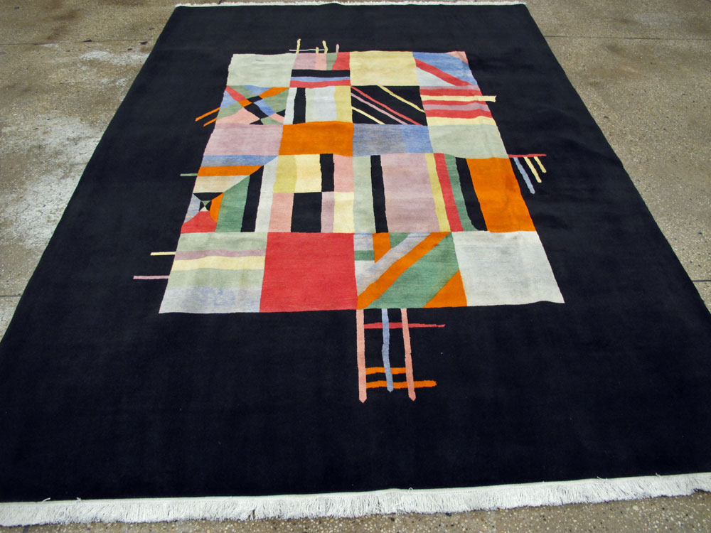 Vintage Persian Tabriz Art Deco Rug Inspired By Edward McKnight Kauffer, No.26798 - Gsblank