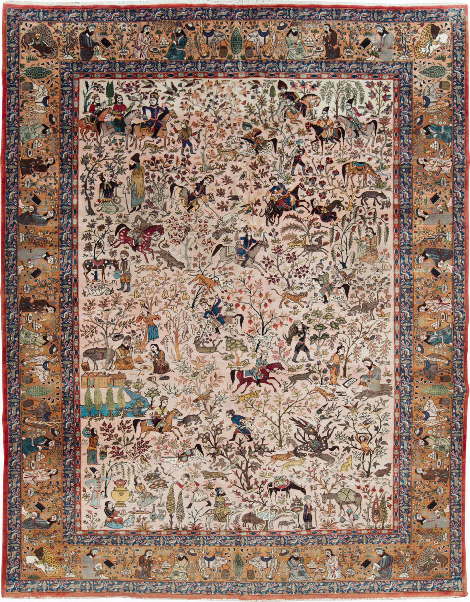 Vintage Persian Tabriz Pictorial Carpet, No.26816 - Gsblank