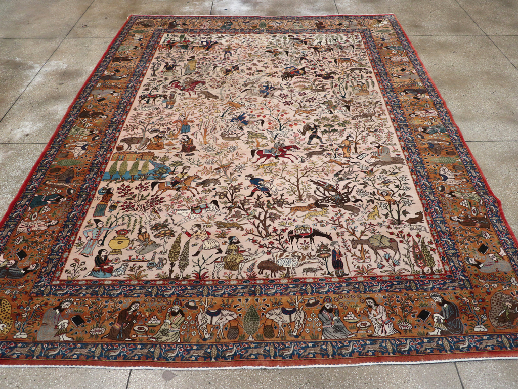 Vintage Persian Tabriz Pictorial Carpet, No.26816 - Gsblank