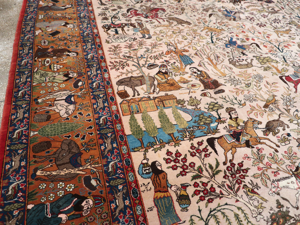 Vintage Persian Tabriz Pictorial Carpet, No.26816 - Gsblank