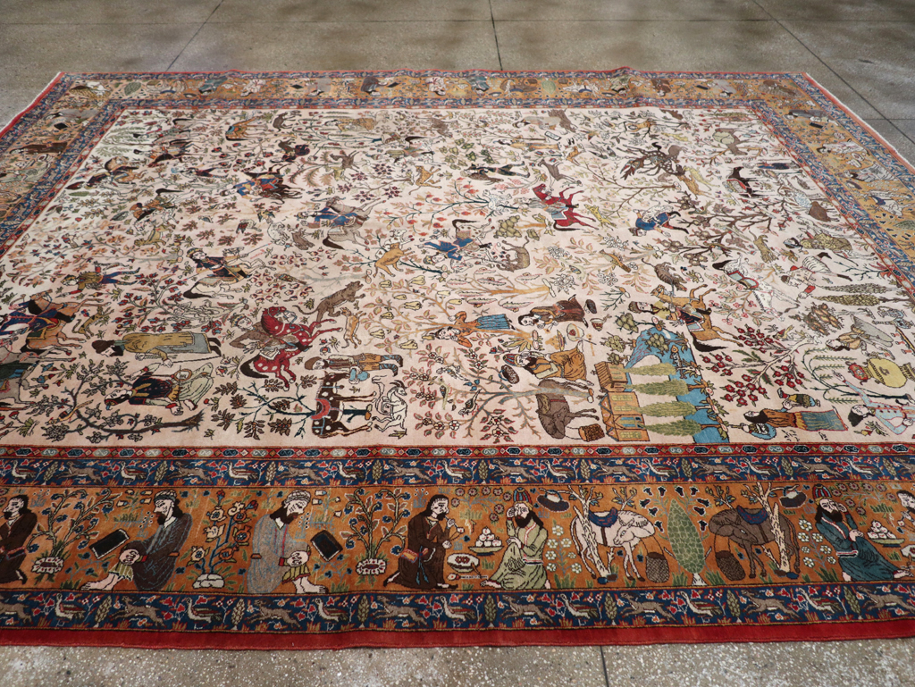 Vintage Persian Tabriz Pictorial Carpet, No.26816 - Gsblank