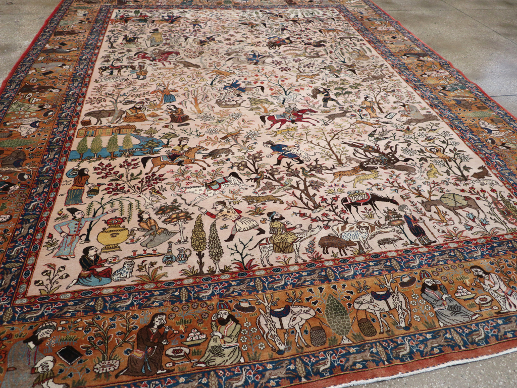 Vintage Persian Tabriz Pictorial Carpet, No.26816 - Gsblank