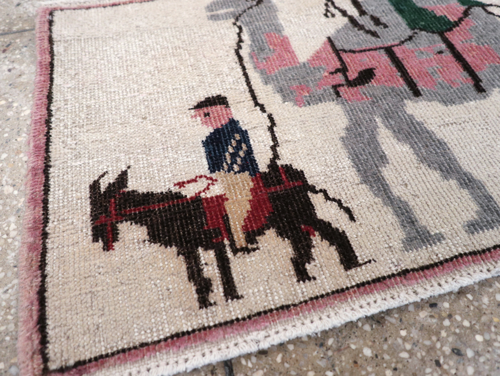 Vintage Turkish Pictorial Throw Rug, No.26817 - Gsblank