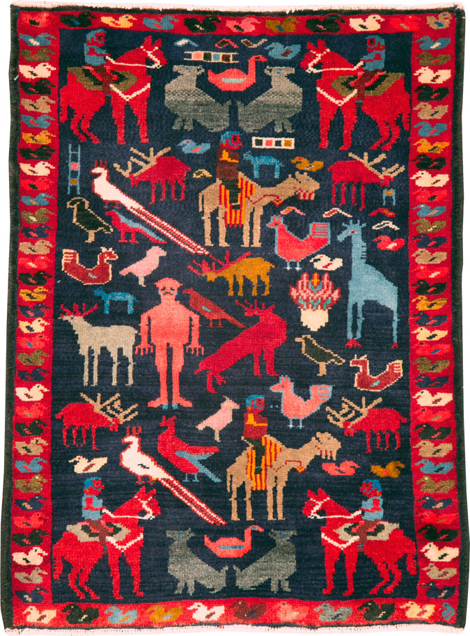 Vintage Persian Hamadan Pictorial Rug, No.26939 - Gsblank