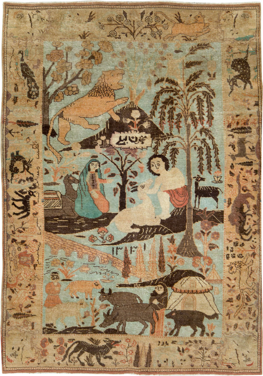 Vintage Persian Pictorial Tabriz Rug, No.27030 - Gsblank
