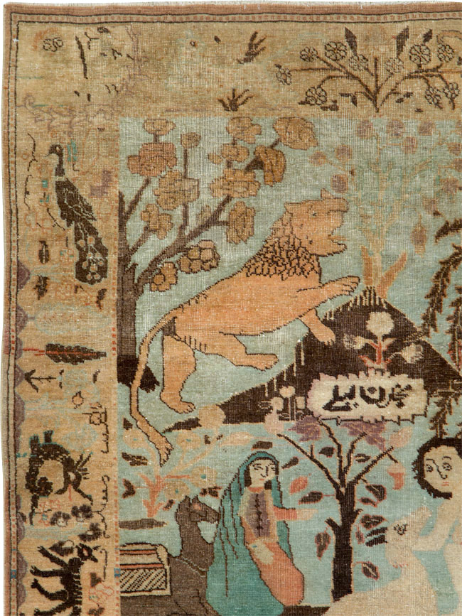 Vintage Persian Pictorial Tabriz Rug, No.27030 - Gsblank