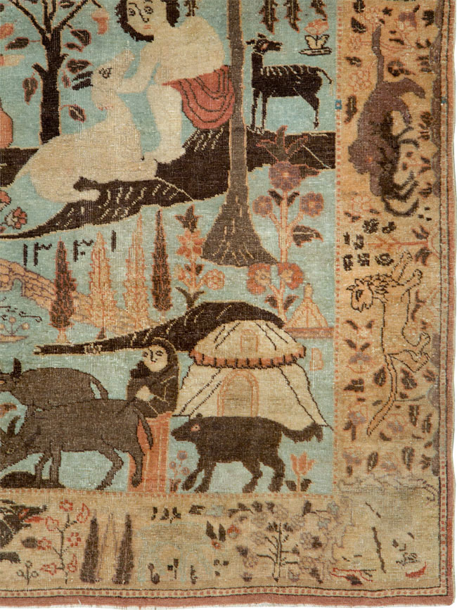 Vintage Persian Pictorial Tabriz Rug, No.27030 - Gsblank