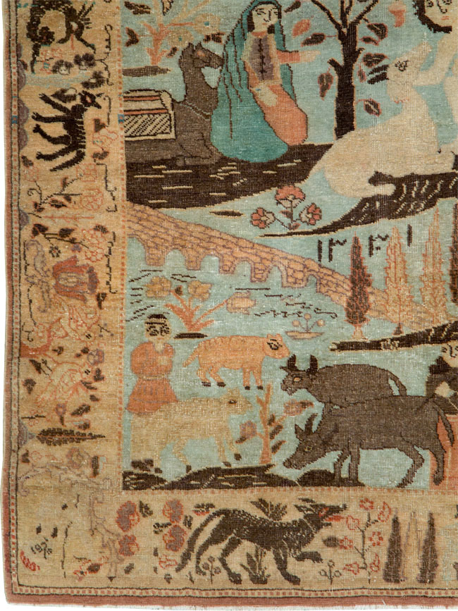 Vintage Persian Pictorial Tabriz Rug, No.27030 - Gsblank