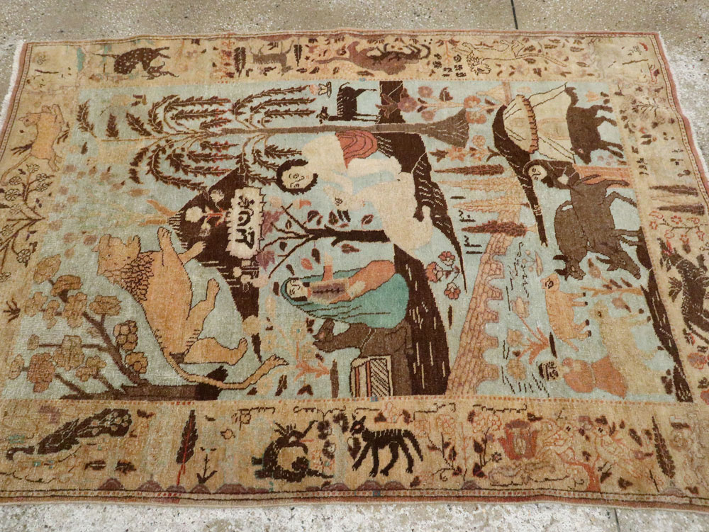 Vintage Persian Pictorial Tabriz Rug, No.27030 - Gsblank